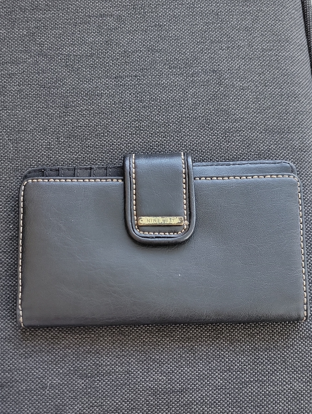 Nine West Black Leather Wallet with Gold Logo Plaque